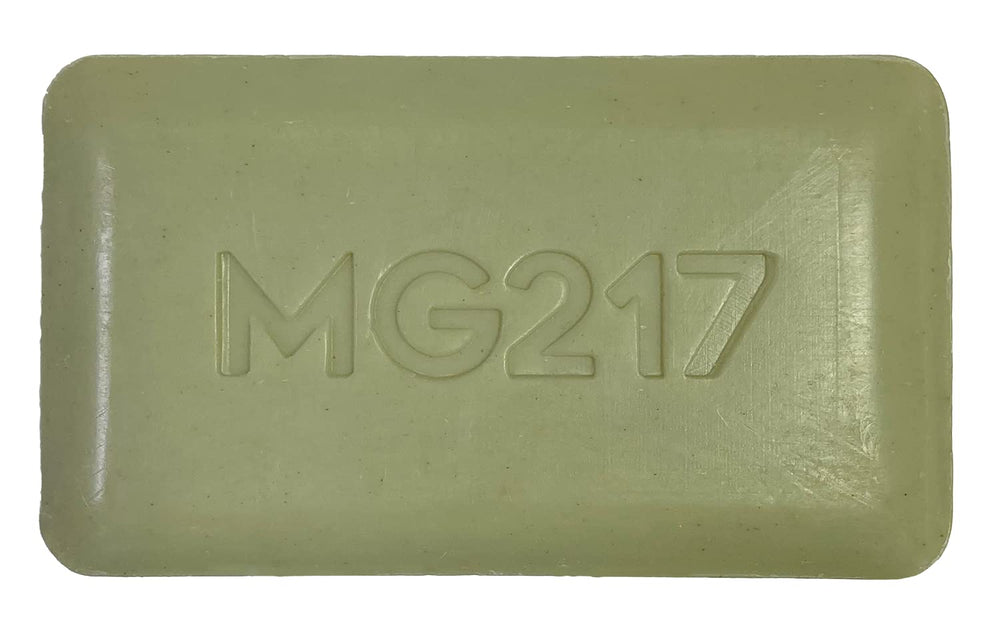 MG217 front packaging showing 5 oz bar and psoriasis support benefits