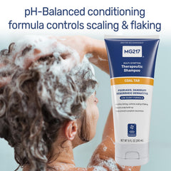 Person applying MG217 to scalp, brand in use to reduce itch and flaking
