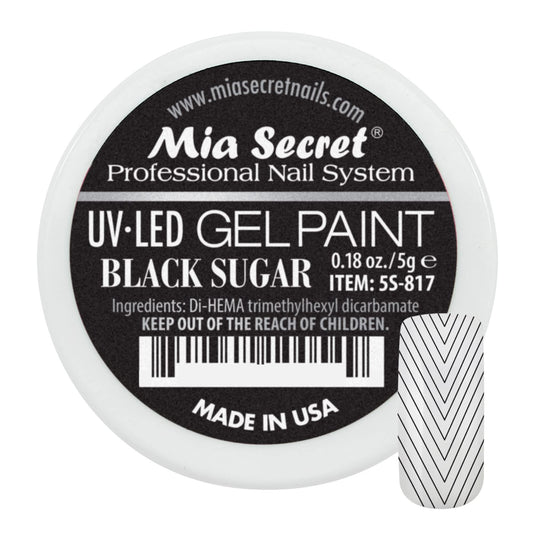 Mia Secret jar front showing Black Sugar shade and clear labeling, professional finish