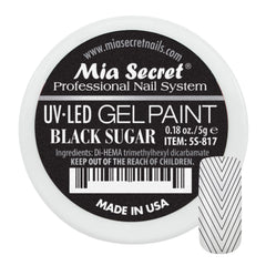 Mia Secret jar front showing Black Sugar shade and clear labeling, professional finish
