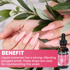 Mia Secret drops added to dappen dish with monomer for odor control benefit