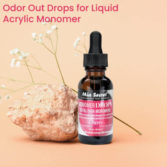 Mia Secret drops beside acrylic application demonstrating unchanged finish benefit