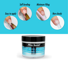 Before and after nail using Mia Secret clear acrylic powder for durable glossy finish