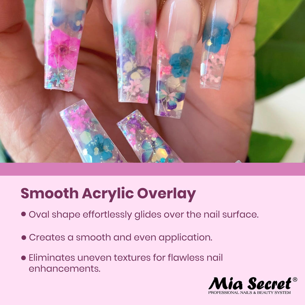 Mia Secret brush in use sculpting acrylic extension demonstrating smooth application