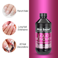 Mia Secret monomer pouring to form acrylic bead for precise sculpting and smooth finish
