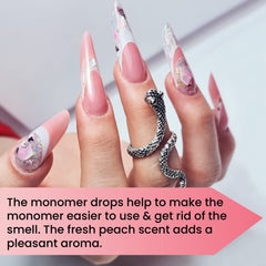 Close-up of Mia Secret liquid texture showing easy-to-measure concentrated formula