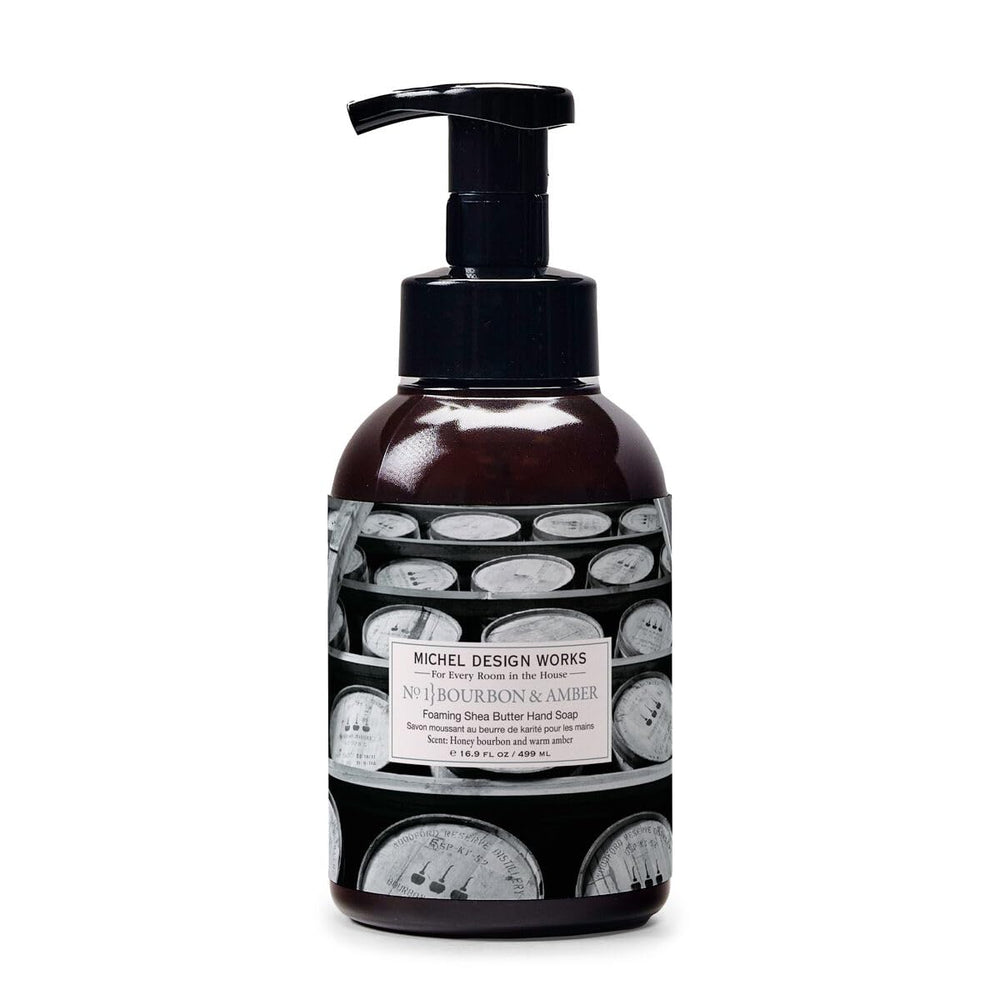 Michel Design Works front packaging showing amber bottle and artwork, upscale display benefit