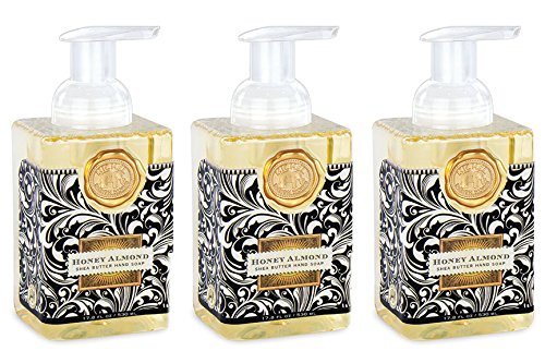 Michel Design Works front-facing dispenser showing elegant label and medallion, enhances decor