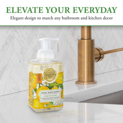 Michel Design Works foam texture on hand showing rich lather and gentle cleanse benefit