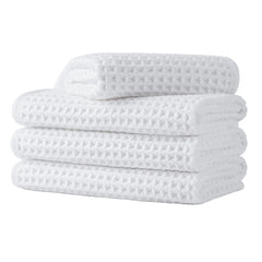 MICROFI folded towels front view showing neat stack and quick-dry benefit