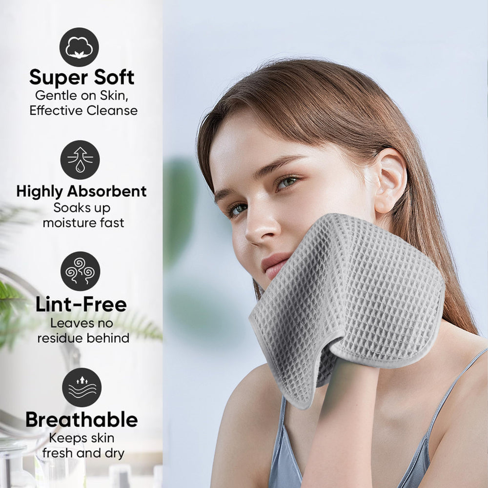 MICROFI towel in use drying face demonstrating softness and gentle benefit