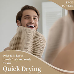 MICROFI two beige towels flat on linen showing soft, lint-free finish