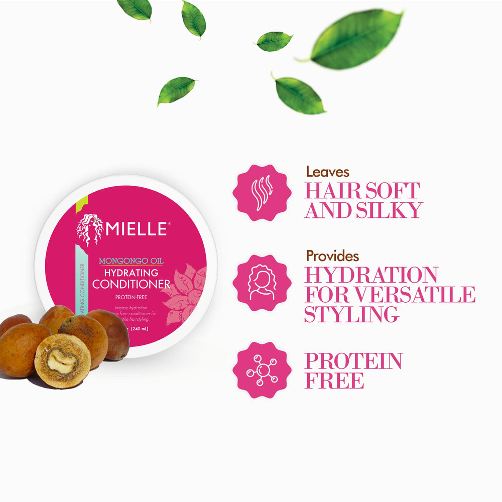 Hand applying Mielle Organics conditioner to wet hair demonstrating easy detangling benefit