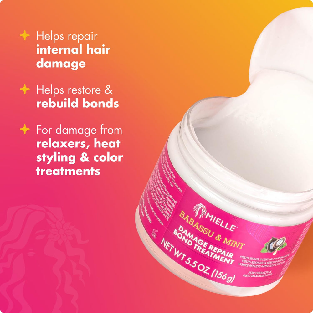 Mielle Organics being applied to damp hair for targeted bond restoration benefit