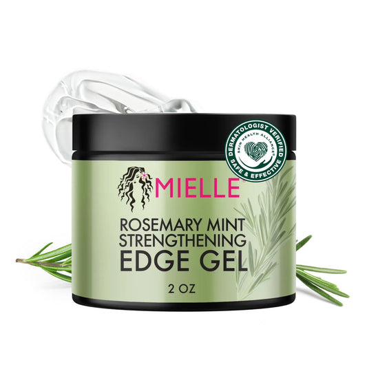 Mielle Organics edge control front packaging showing strong hold benefit