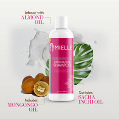 Mielle Organics shampoo texture on palm highlighting gentle lather benefit