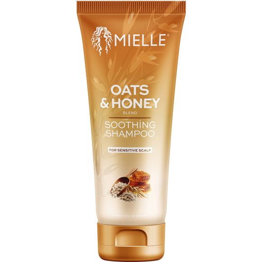 Mielle Organics front packaging showing calming oats and honey benefits