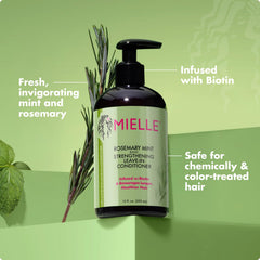 Mielle Organics 12 oz bottle in hand to show true scale and portability
