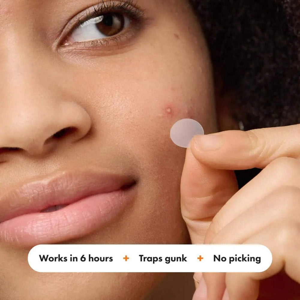 Mighty Patch being used in a bathroom mirror indicating simple at-home care