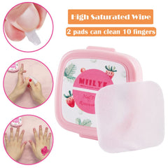 MIILYE wipe in hand removing nail polish demonstrating fast, mess-free removal