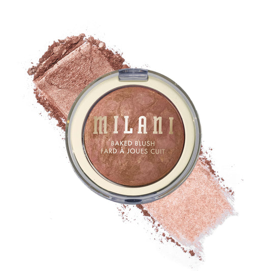 Milani baked blush Rose D'oro front view showing compact and pan benefits