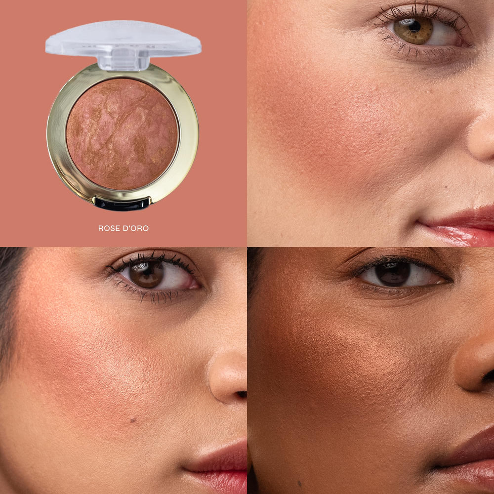Milani baked blush swatch on arm showing true color payoff benefits