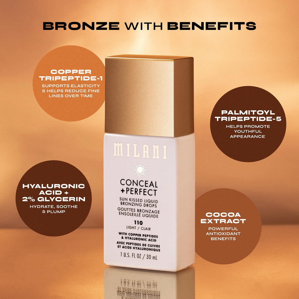 Milani bottle beside a compact to show size and travel-friendly scale benefit