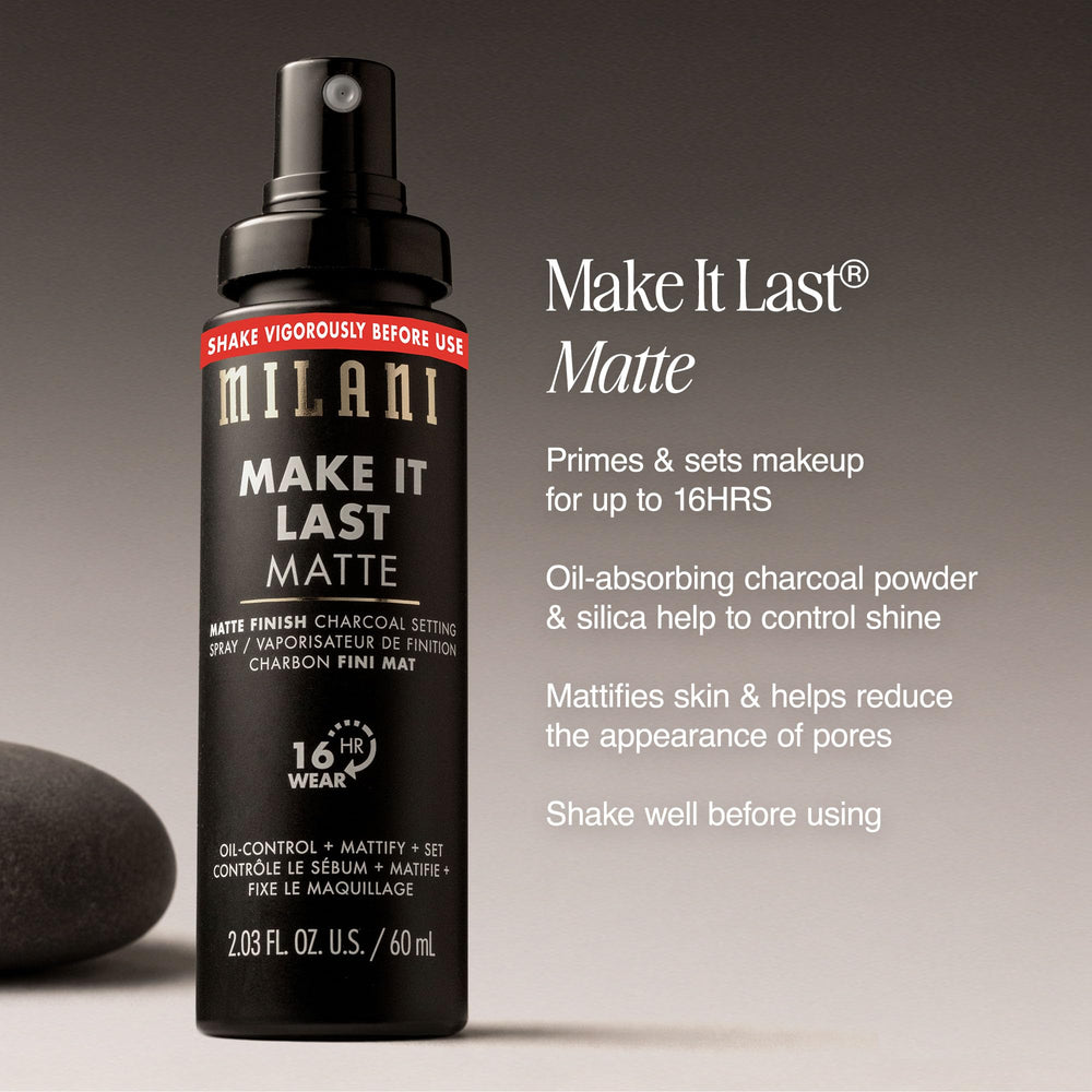 Milani charcoal particles detail illustrating oil-absorbing benefit