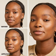 Milani before and after under-eye showing concealed dark circles effectively