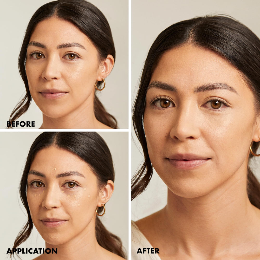 Milani concealer applied under eye showing brightening and crease-resistant benefit