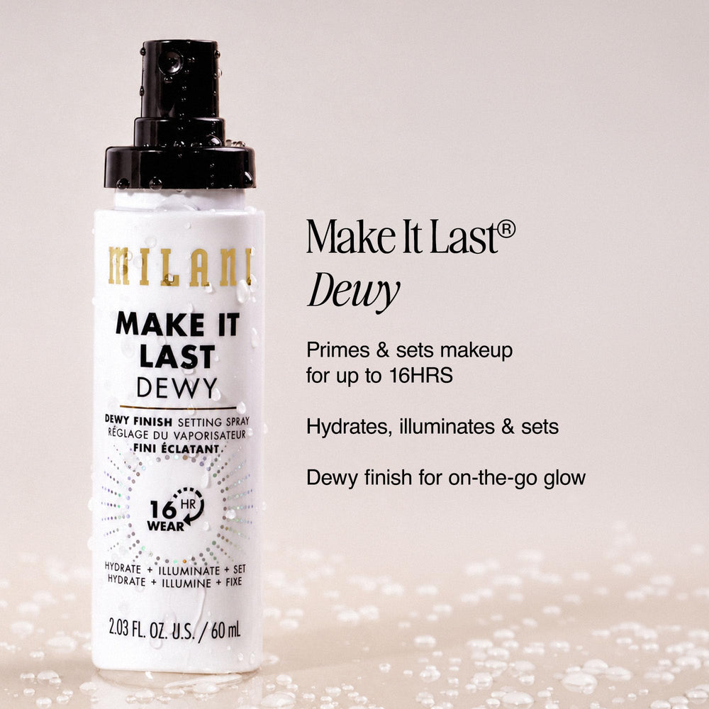 Milani dewy spray closeup nozzle texture showing fine mist for even coverage