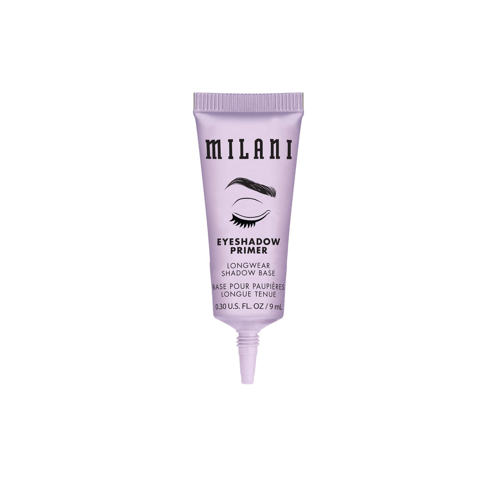 Milani primer applied on eyelid before and after showing crease-proof hold