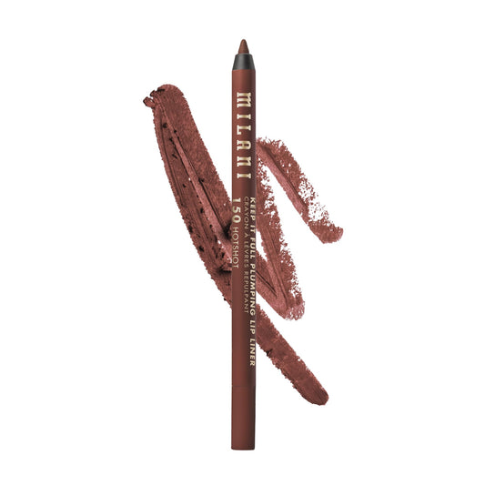 Milani lip liner front packaging shows Hotshot shade and lasting wear