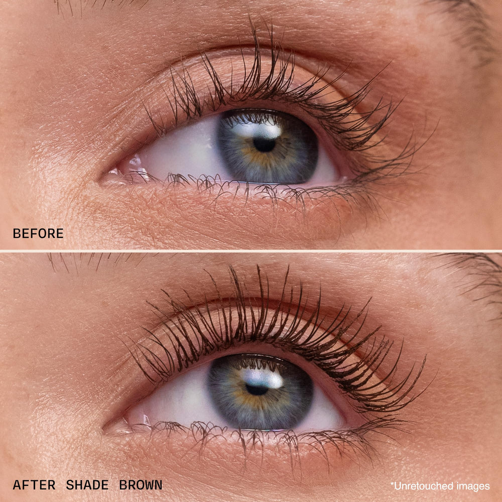 Milani mascara before and after lashes showing visible length and lift
