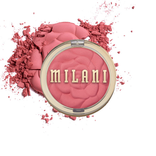 Milani front compact showing blush case and brand, ideal portable color
