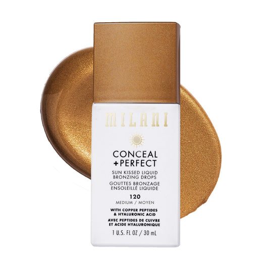 Milani front packaging showing bronzing drops and product benefit of lightweight glow