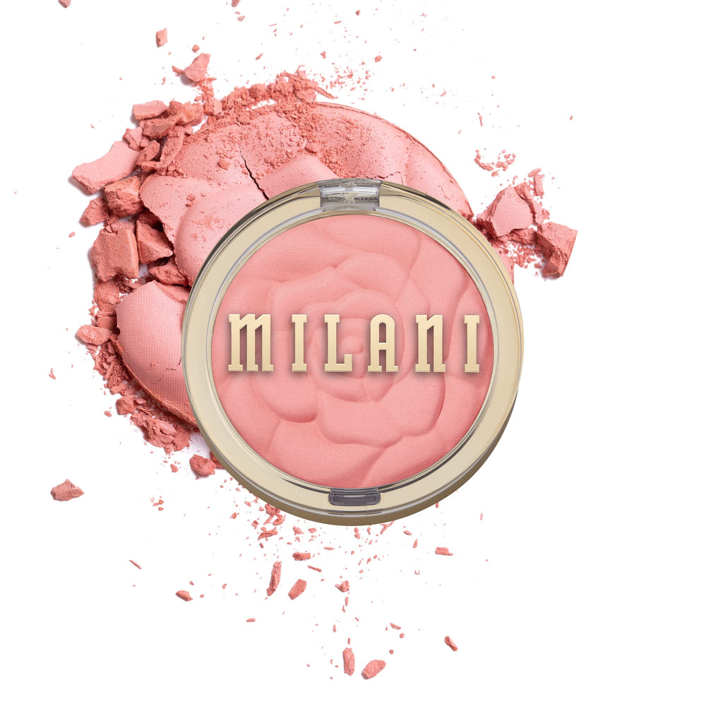Milani Tea Rose compact front view showing product and cover benefit buildable color