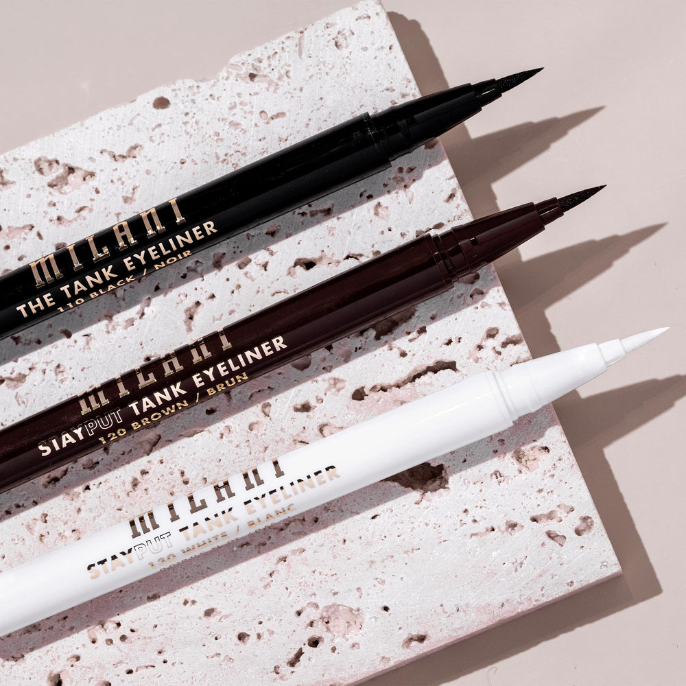 Milani The Tank single swiped stroke on white showing smooth brown pigment payoff