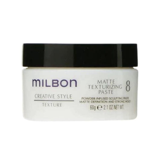 Milbon jar front label showing product name and size, clear salon-grade styling benefits