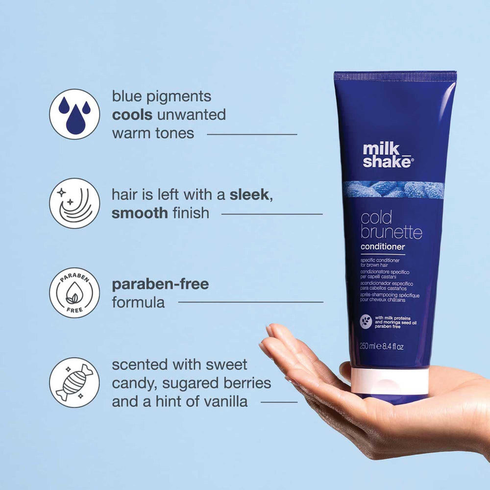 milk_shake conditioner poured on hand illustrating creamy blue pigment benefit