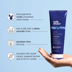 milk_shake conditioner poured on hand illustrating creamy blue pigment benefit