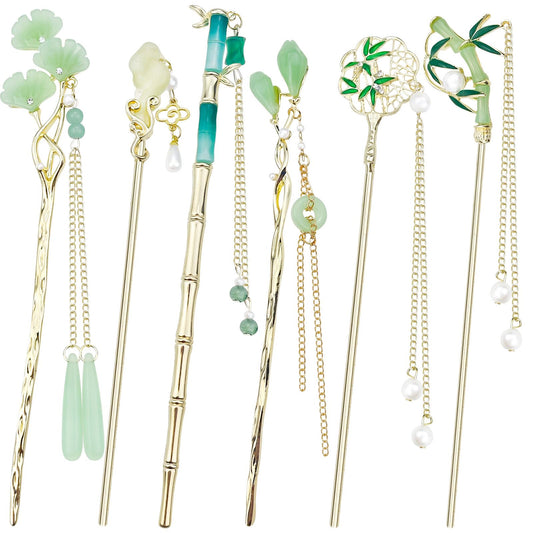Milovgvset front packaging showing six decorative hair sticks, convenient set