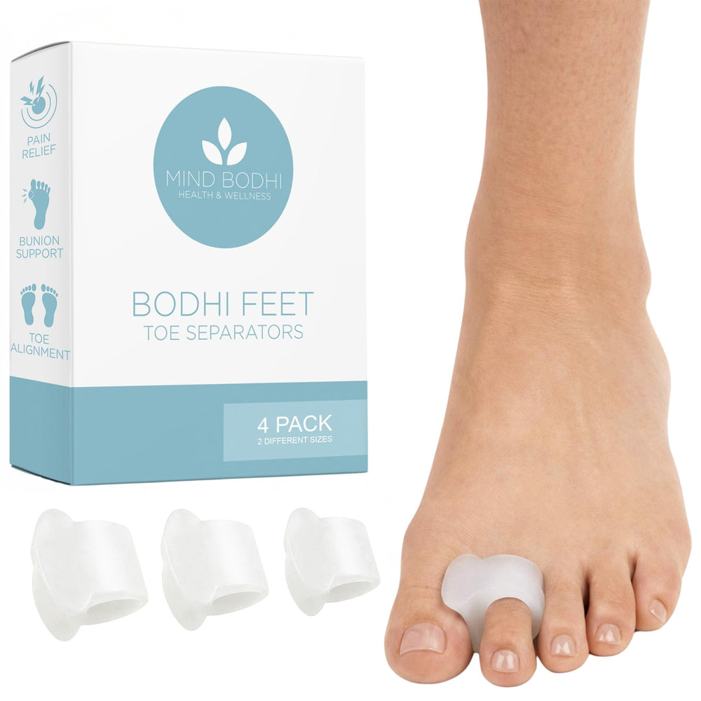 Mind Bodhi front pack view showing toe separators and clear packaging benefit