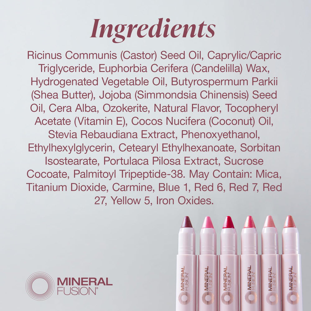 Mineral Fusion ingredients label detailing clean, hypo-allergenic formula