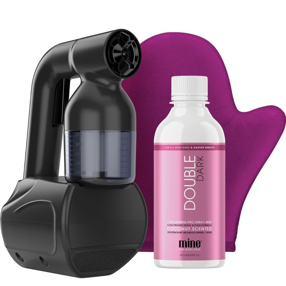 MINETAN BODY.SKIN front view showing compact handheld device and benefits