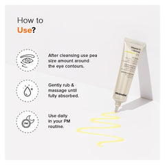 Minimalist eye cream next to a coin showing 14 g size for scale and travel ease