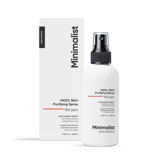 Minimalist front packaging of hypochlorous spray showing clean branding and bottle