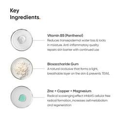 Minimalist label ingredients detail shot featuring Panthenol and mineral complex benefits