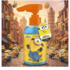 Child pressing Minions dispenser illustrating engaging handwashing