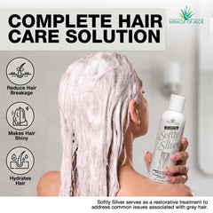 Miracle of Aloe gentle lather on gray hair demonstrating conditioning action